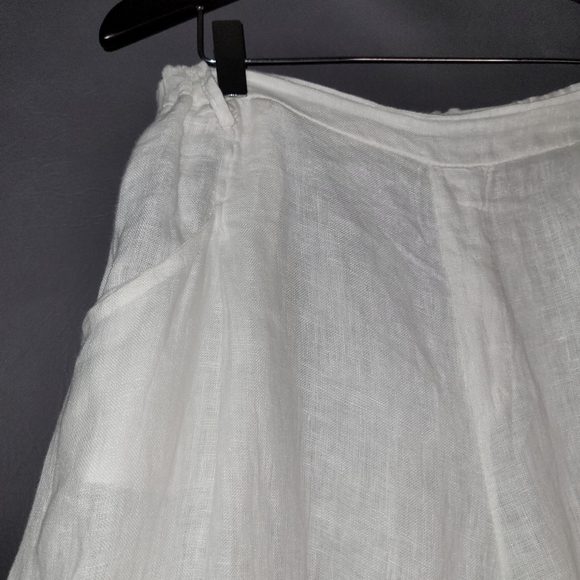 Women white 100% linen wide leg pant elastic waist made in italy M - Picture 4 of 5